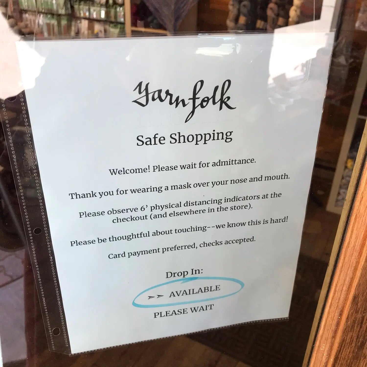 OPEN FOR SCHEDULED APPOINTMENT SHOPPING & LIMITED DROP IN Yarn Folk