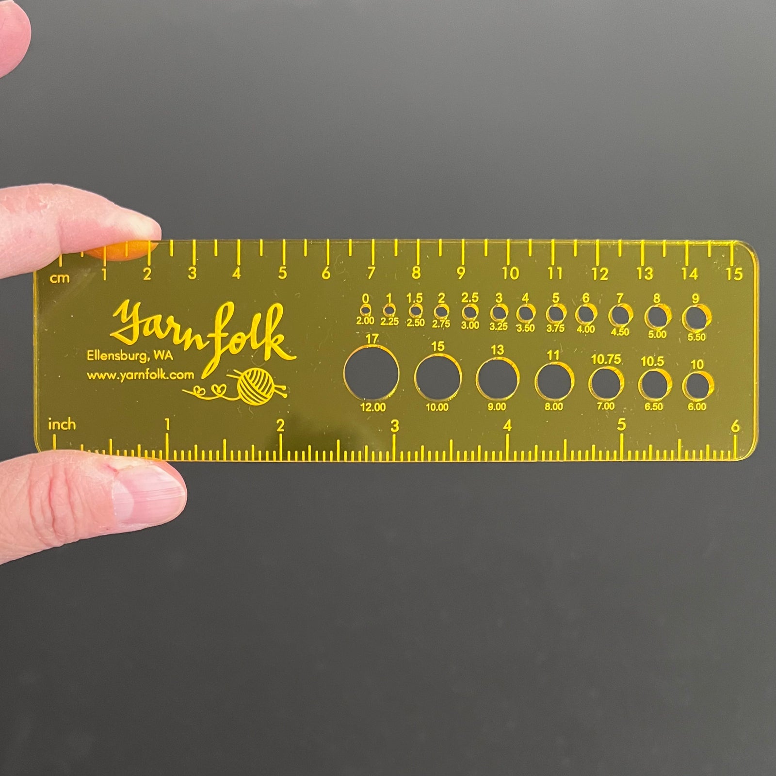 Needle/Hook Gauge + Ruler (Yarn Folk)